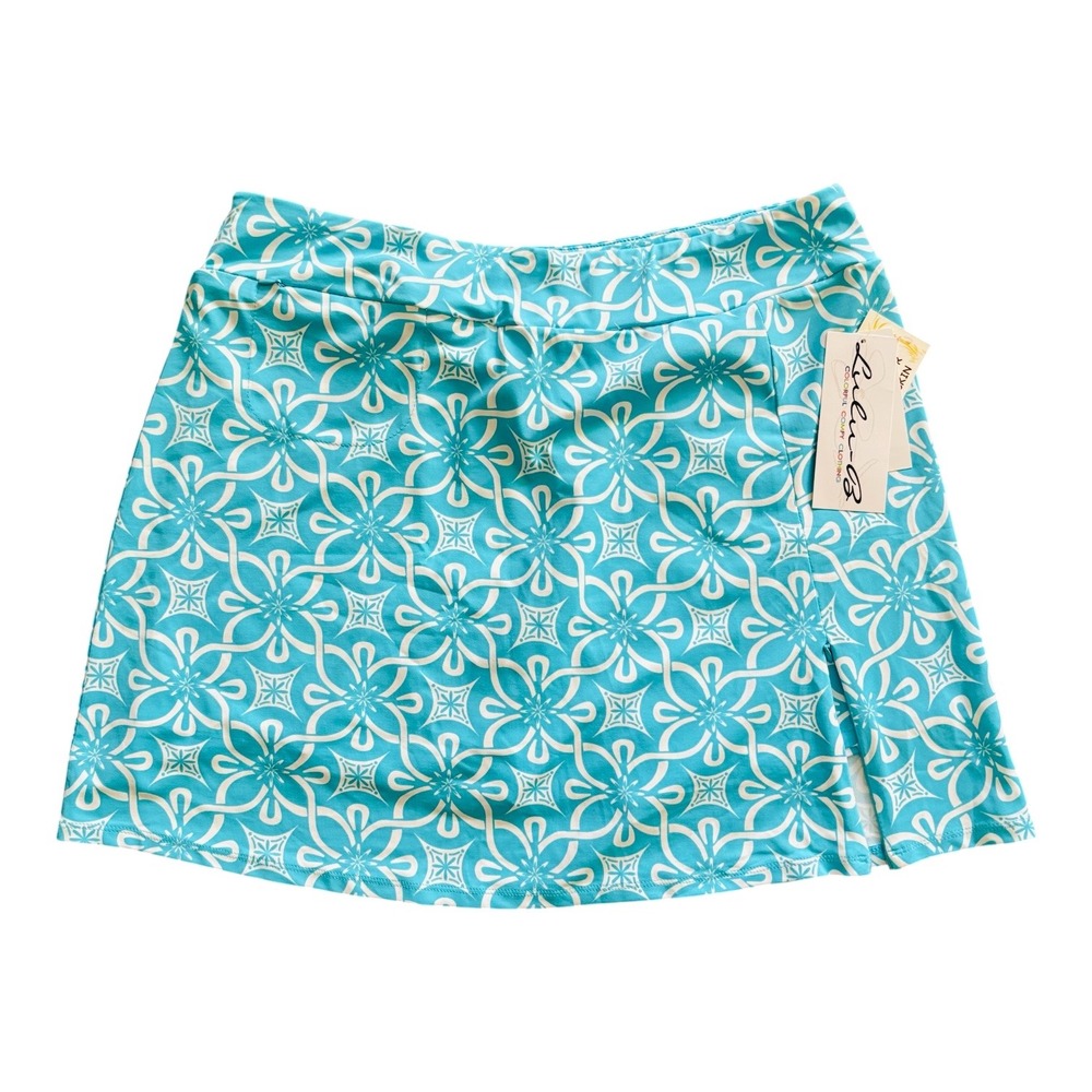Lulu B Clear Turquoise Flower UPF 50+ Zip Golf Pickleball Tennis Skort Size Lg